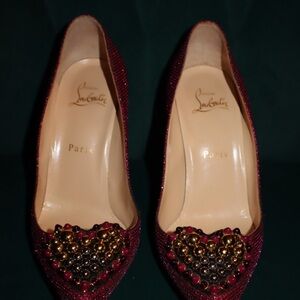 Christian Louboutin Shoes Pink Coralta Mia 100mm Glitter Studded Heart Point-toe